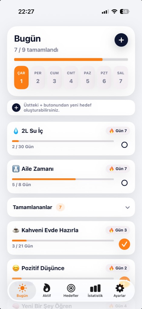 Simply Challenge uygulama ekranı — bugün görünümü